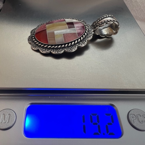 ❤️ Carolyn Pollock Large Signed Multi-Stone Inlaid Pendant 19.2gms Southwestern - Picture 10 of 12